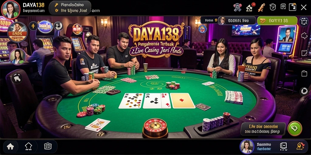 Screenshot gameplay DAYA138 yang memperlihatkan dealer langsung dan suasana kasino.