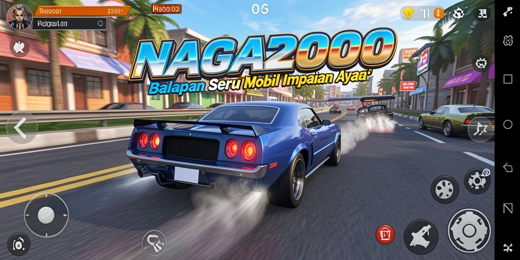 Screenshot gameplay NAGA2000 menunjukkan balapan mendebarkan di trek yang dinamis.