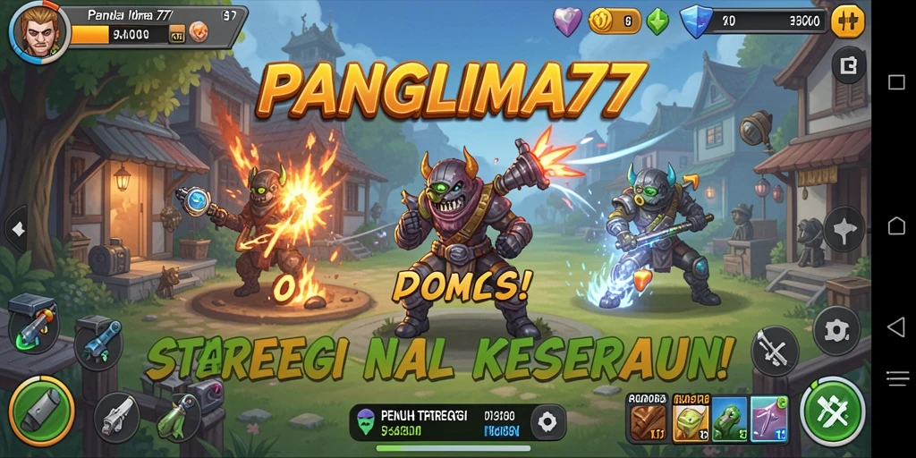 Screenshot utama gameplay PANGLIMA77 menampilkan aksi pertarungan yang seru.