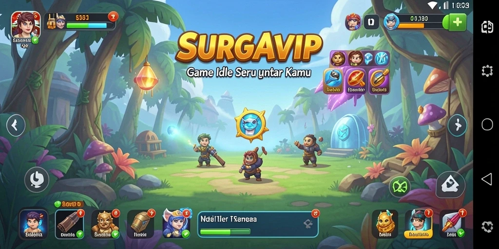 Tangkapan layar gameplay SURGAVIP yang menunjukkan aksi Idle yang seru dan menarik.